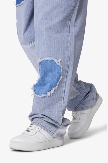 Ultra Baggy Patched Up Denim - Light Blue