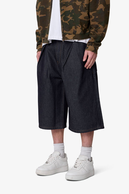 Ultra Baggy Pleated Denim Shorts - Rinsed Indigo