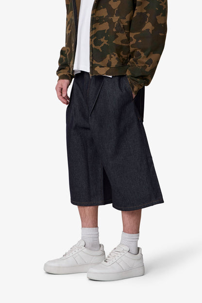 Ultra Baggy Pleated Denim Shorts - Rinsed Indigo