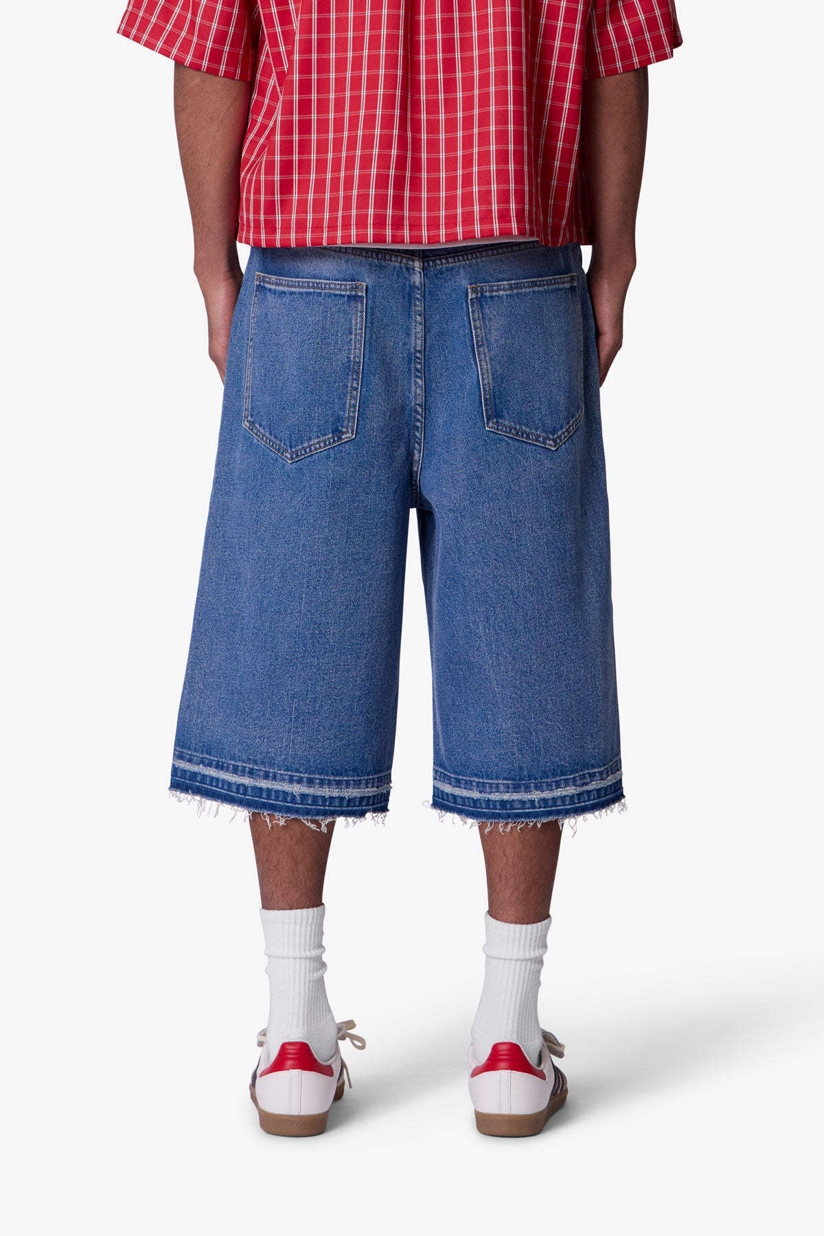 Ultra Baggy Raw Hem Denim Shorts - Washed Blue