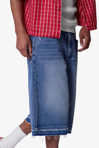 Ultra Baggy Raw Hem Denim Shorts - Washed Blue