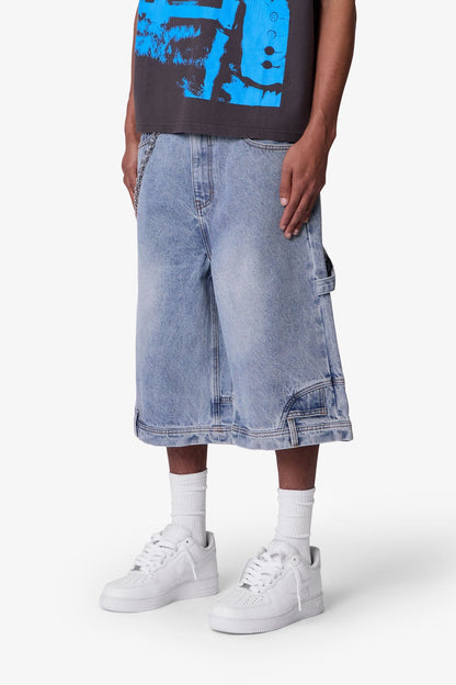 Ultra Baggy Reconstructed Denim Shorts - Blue
