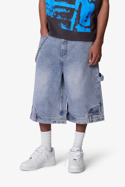 Ultra Baggy Reconstructed Denim Shorts - Blue