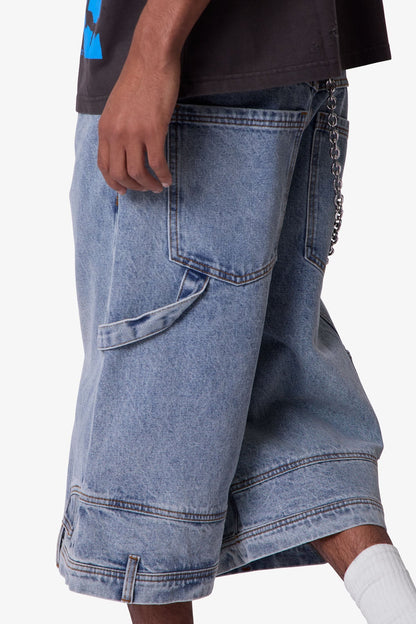 Ultra Baggy Reconstructed Denim Shorts - Blue