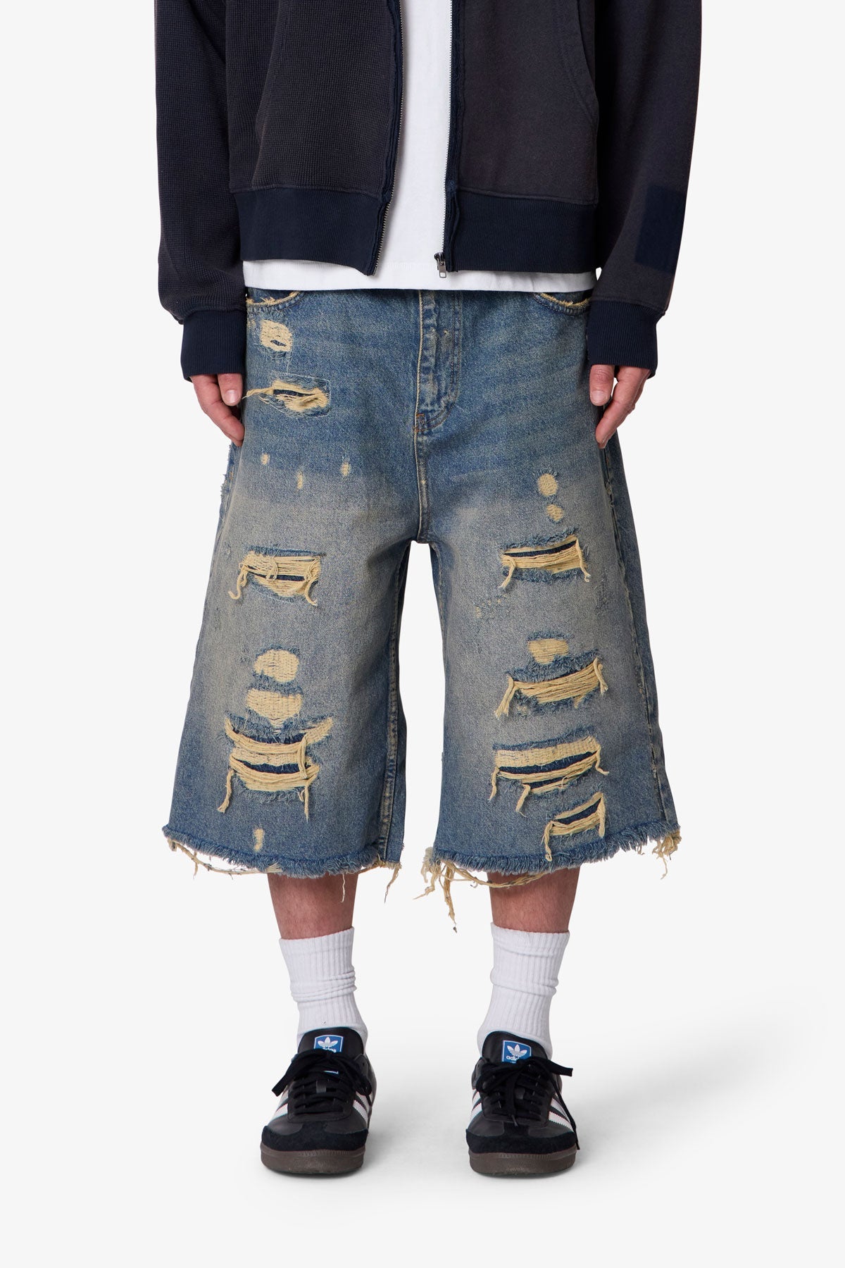 Ultra Baggy Repaired Denim Shorts - Blue