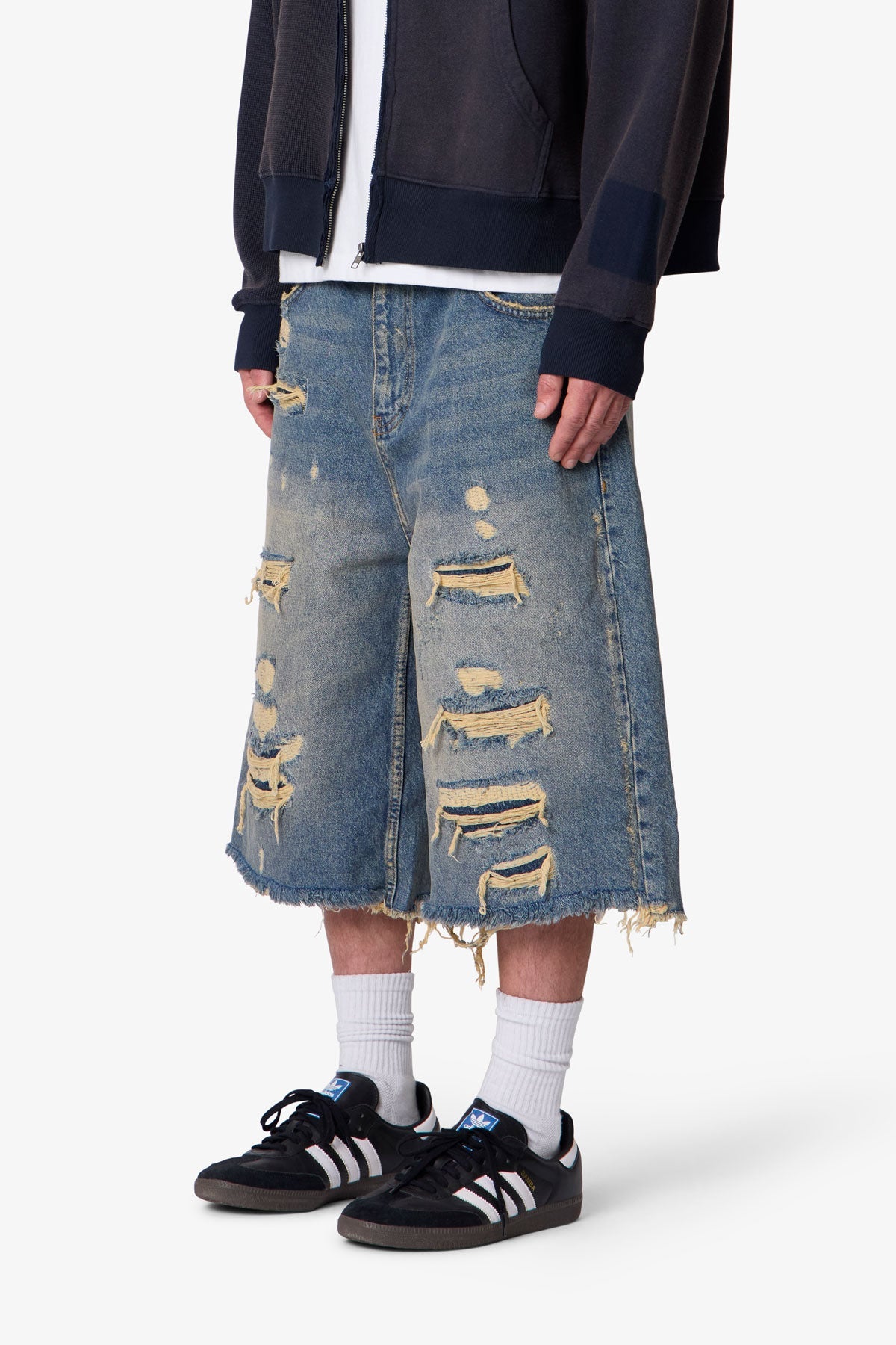 Ultra Baggy Repaired Denim Shorts - Blue