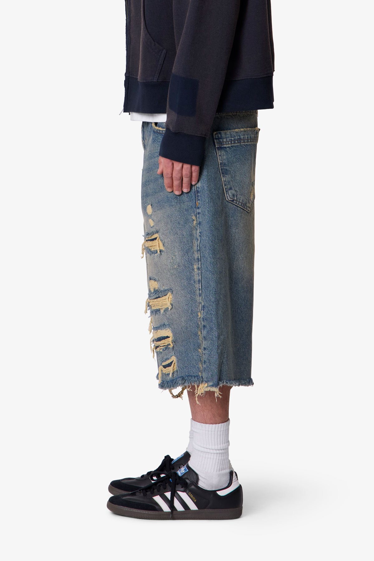 Ultra Baggy Repaired Denim Shorts - Blue