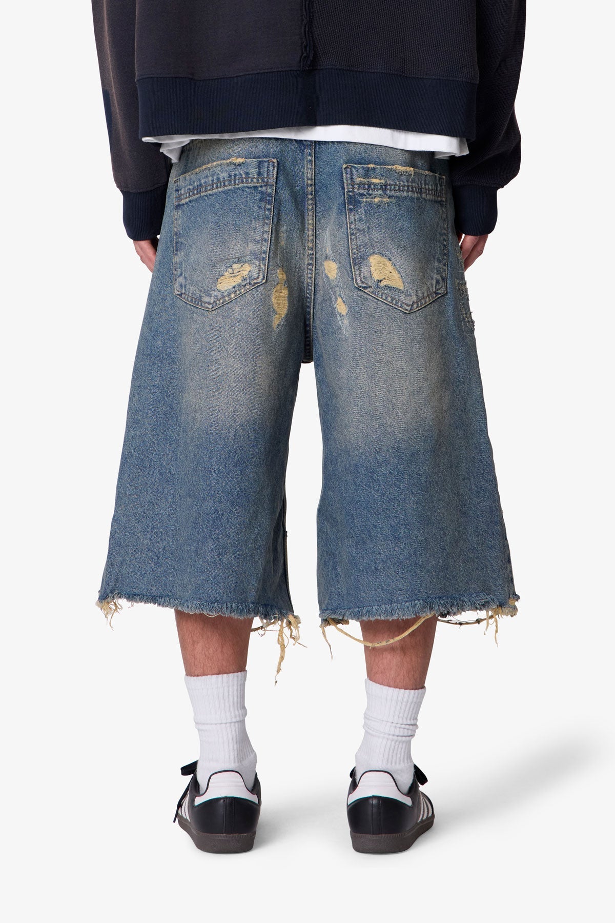 Ultra Baggy Repaired Denim Shorts - Blue