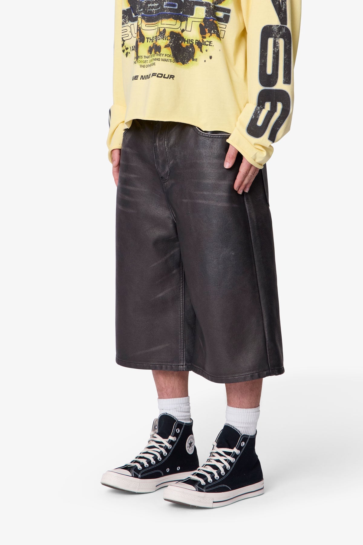 Ultra Baggy Washed Leather Shorts - Black