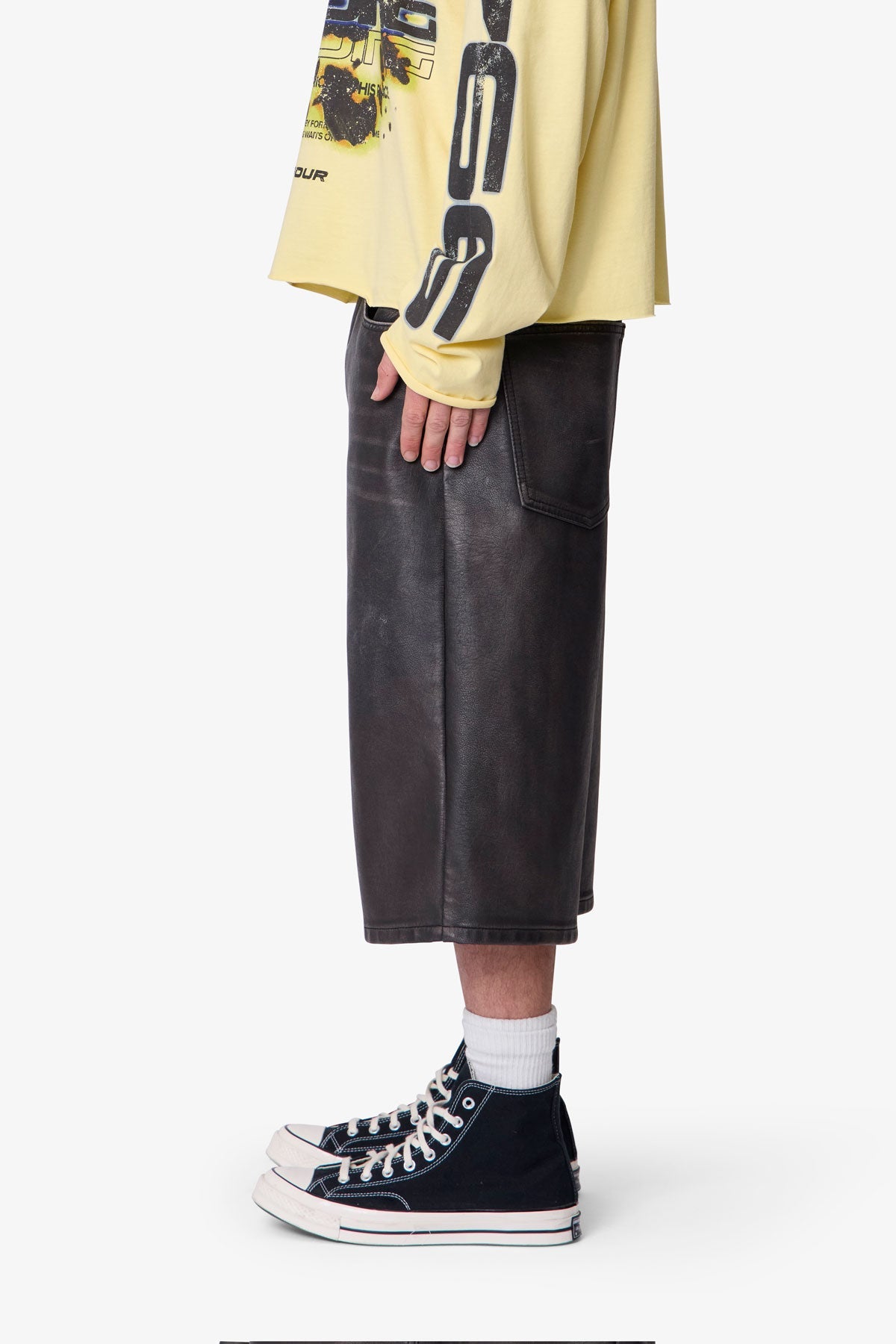Ultra Baggy Washed Leather Shorts - Black