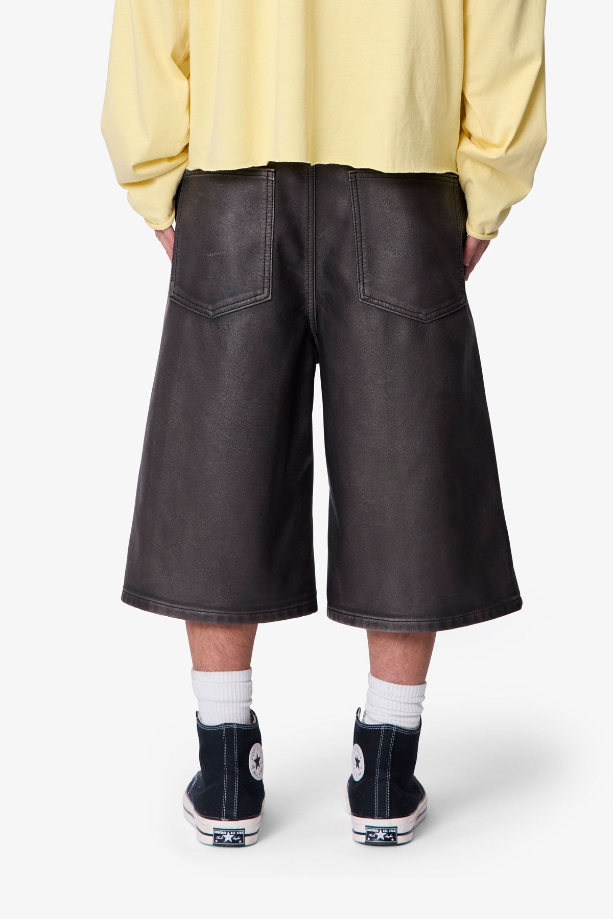 Ultra Baggy Washed Leather Shorts - Black