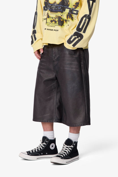 Ultra Baggy Washed Leather Shorts - Black