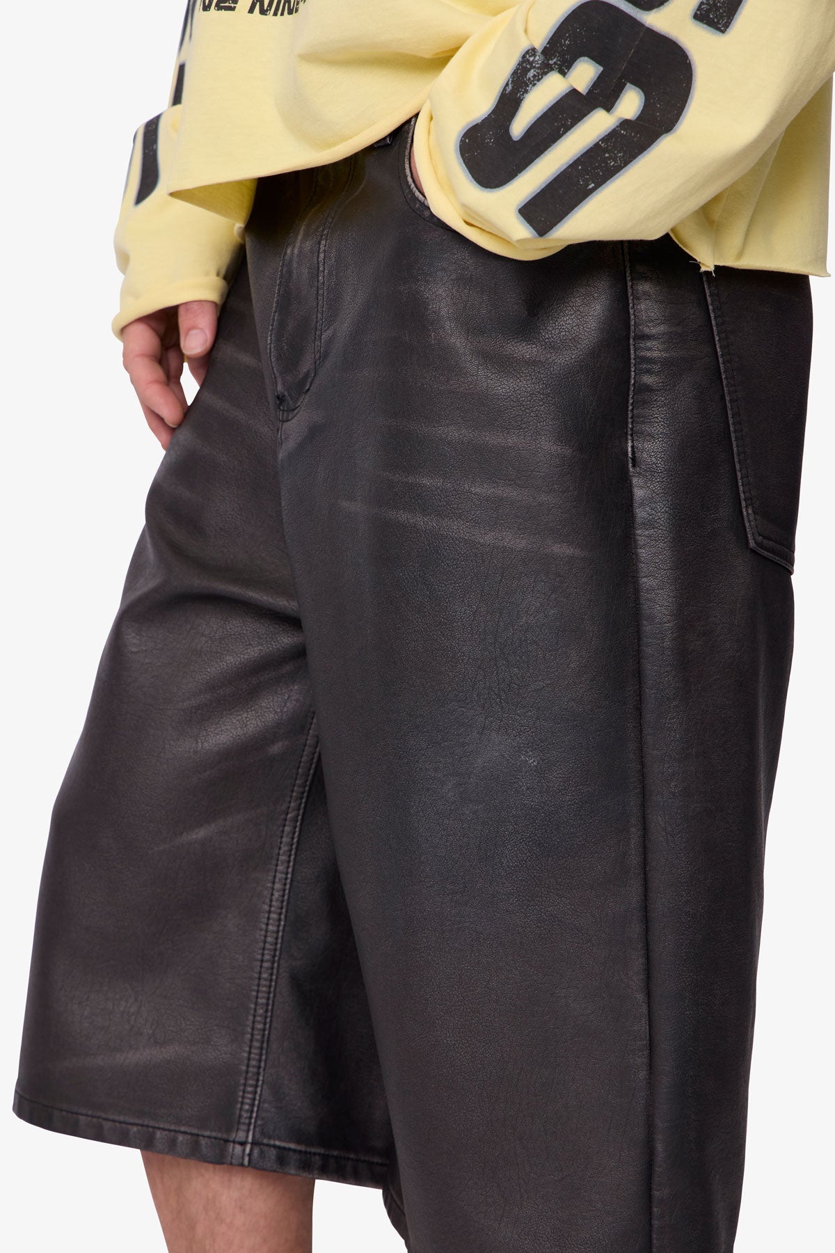 Ultra Baggy Washed Leather Shorts - Black