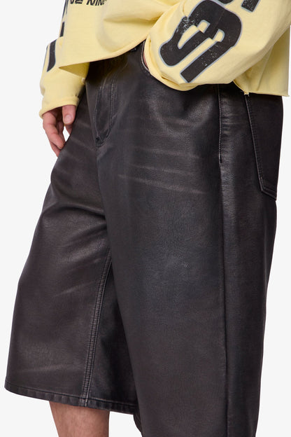 Ultra Baggy Washed Leather Shorts - Black