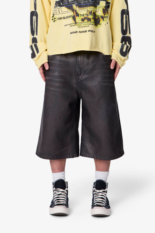 Ultra Baggy Washed Leather Shorts - Black
