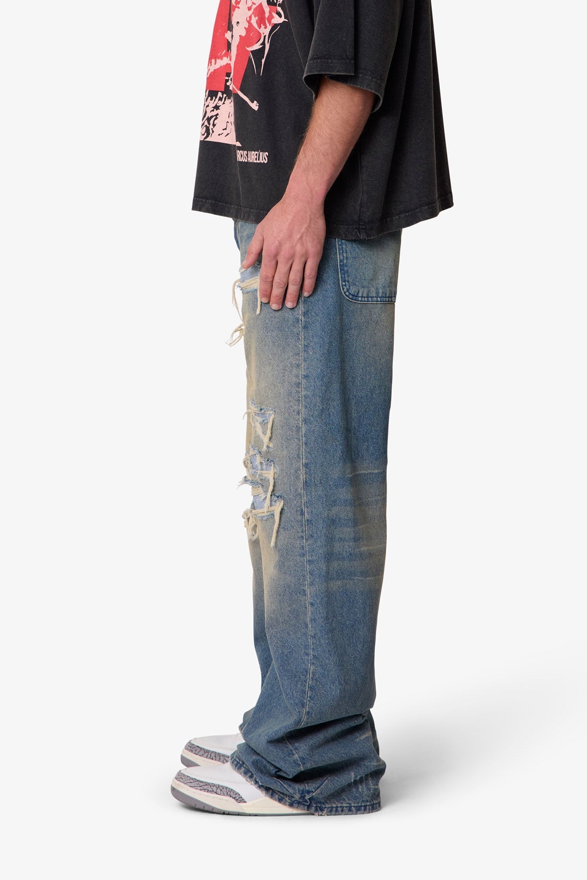 Ultra Wide Distressed Denim - Blue
