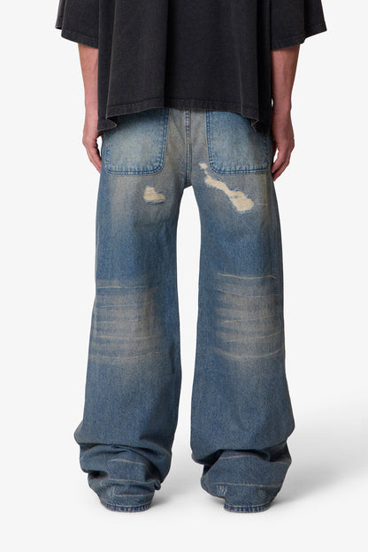 Ultra Wide Distressed Denim - Blue