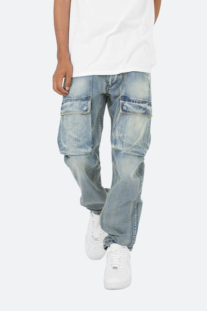 V216 Cargo Baggy Denim - Vintage Blue