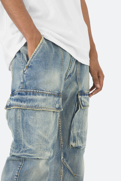 V216 Cargo Baggy Denim - Vintage Blue