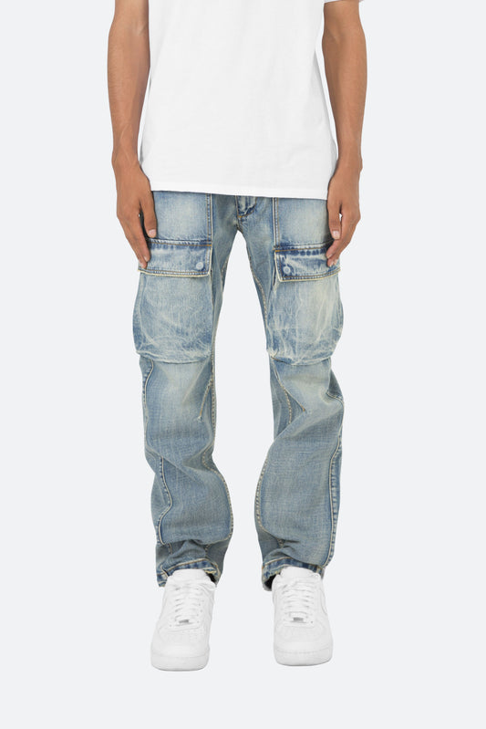 V216 Cargo Baggy Denim - Vintage Blue