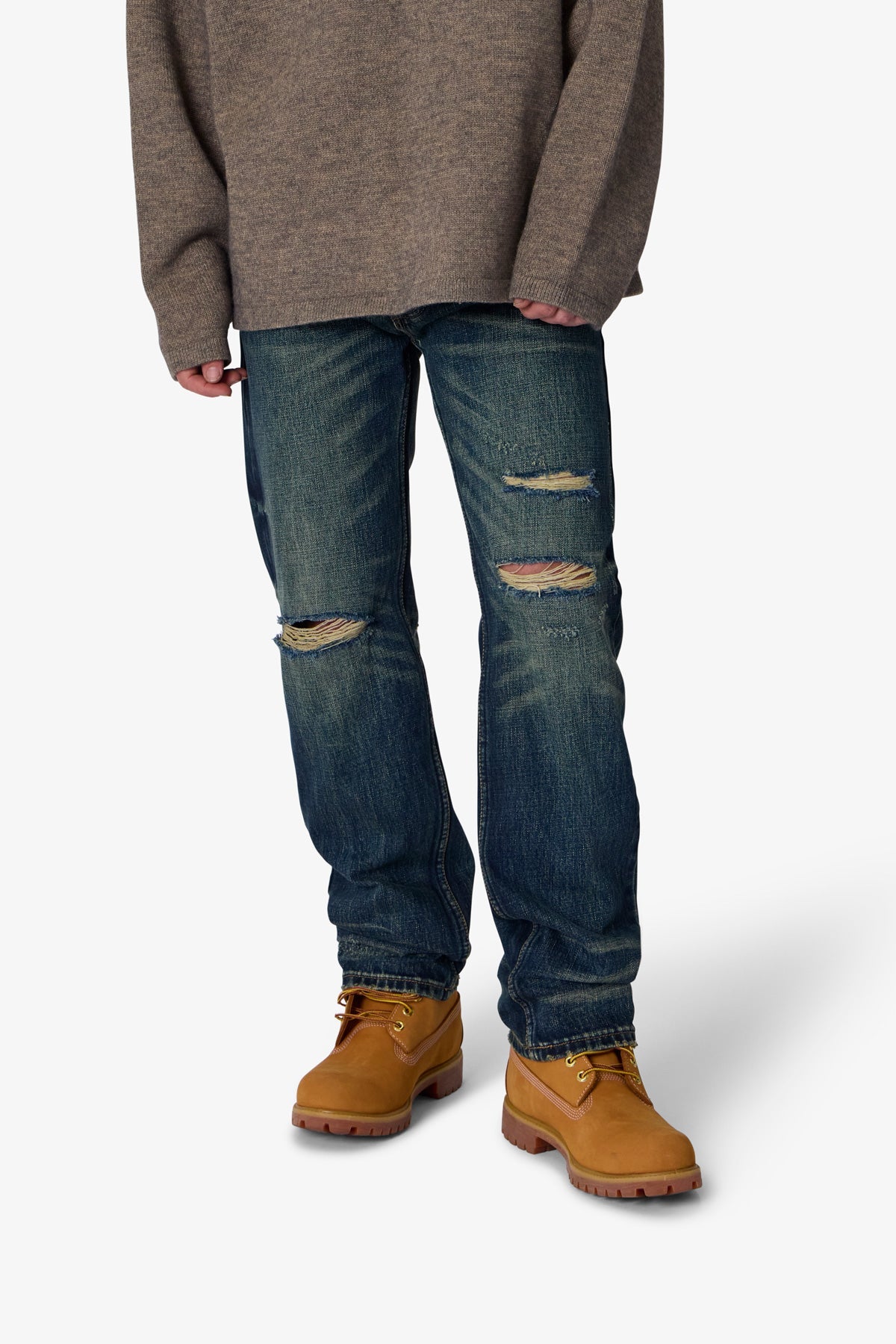 V726 Distressed Baggy Denim - Medium Blue