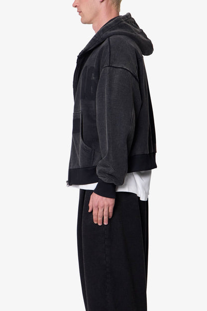 Vintage Back Yoke Zip Up Hoodie - Washed Black