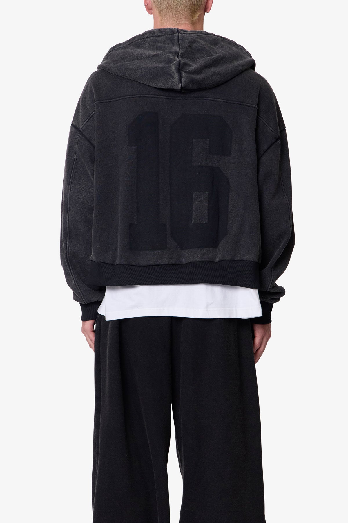 Vintage Back Yoke Zip Up Hoodie - Washed Black
