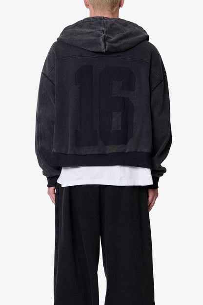 Vintage Back Yoke Zip Up Hoodie - Washed Black