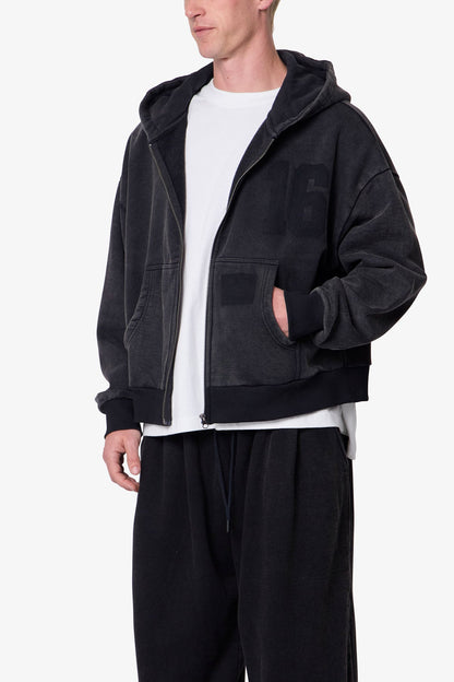 Vintage Back Yoke Zip Up Hoodie - Washed Black
