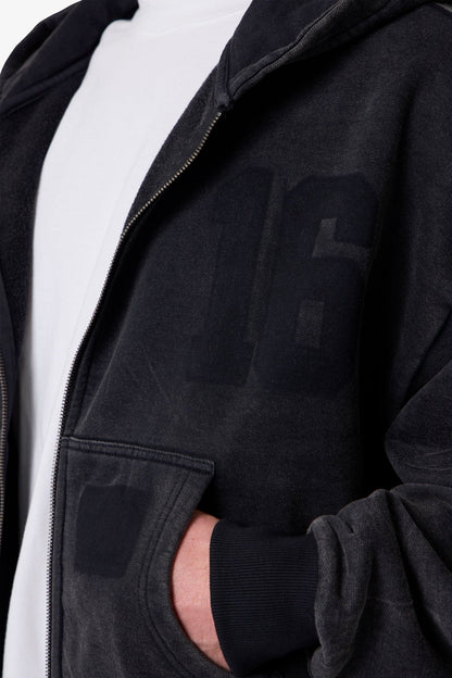 Vintage Back Yoke Zip Up Hoodie - Washed Black