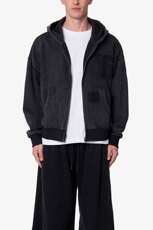 Vintage Back Yoke Zip Up Hoodie - Washed Black