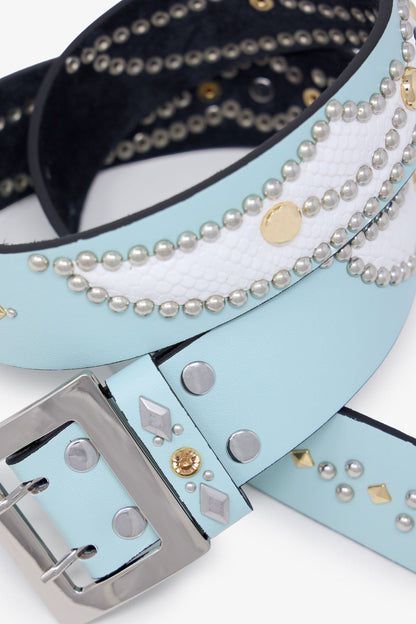 Vintage Python Belt - Aqua/White