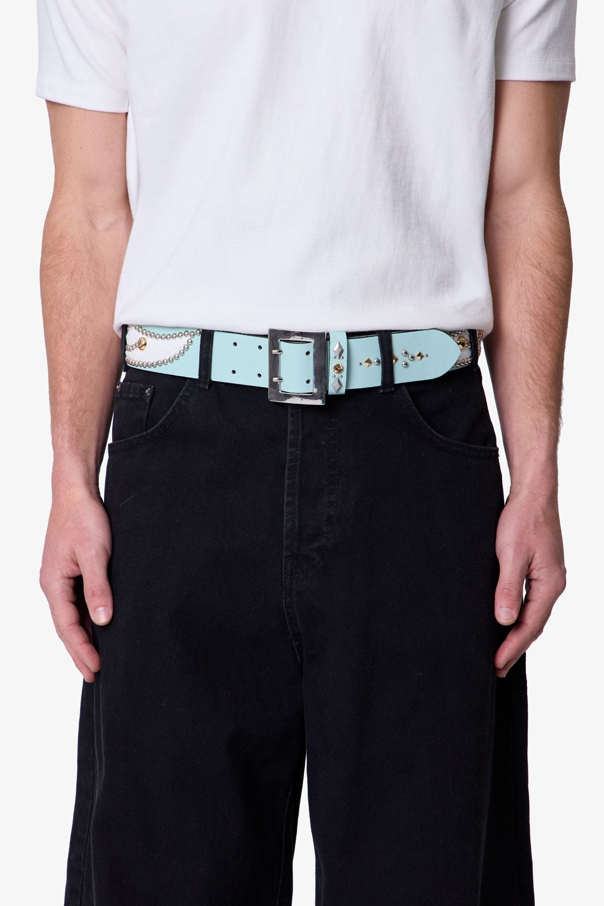 Vintage Python Belt - Aqua/White