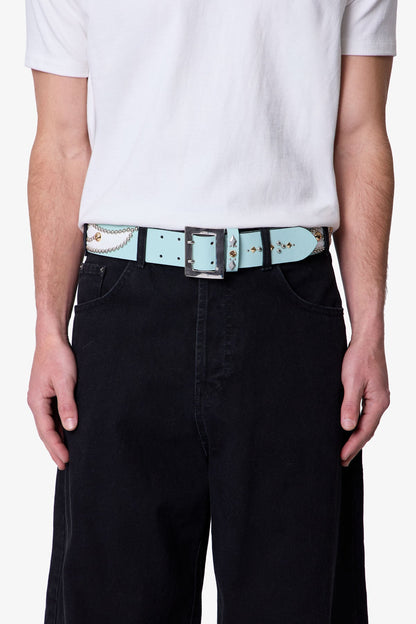 Vintage Python Belt - Aqua/White