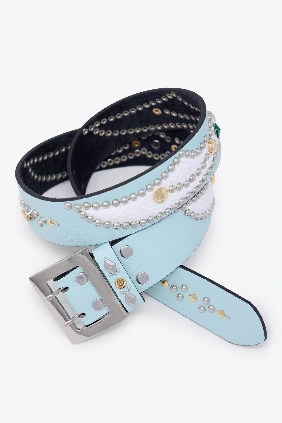 Vintage Python Belt - Aqua/White
