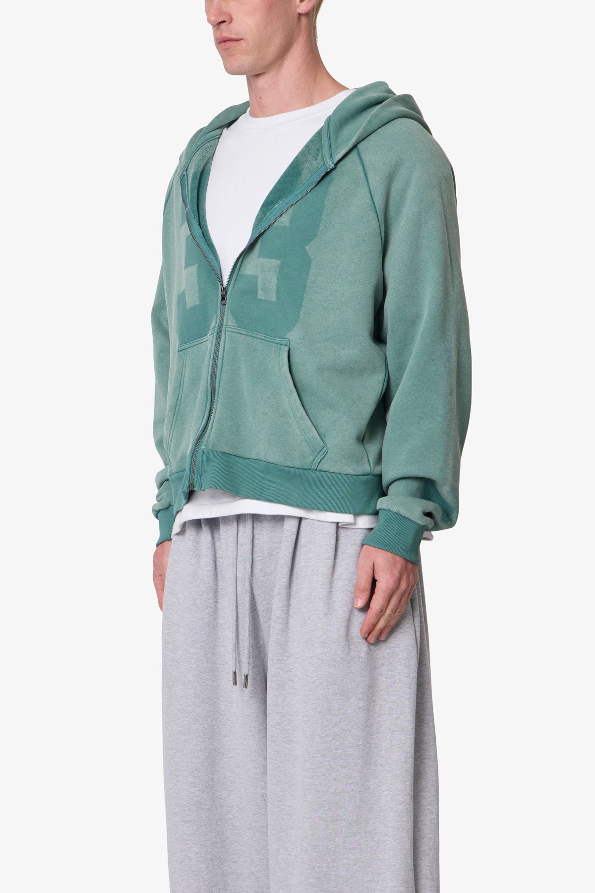 Vintage Raglan Zip Up Hoodie - Green