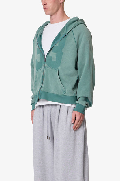 Vintage Raglan Zip Up Hoodie - Green