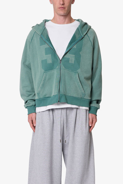 Vintage Raglan Zip Up Hoodie - Green