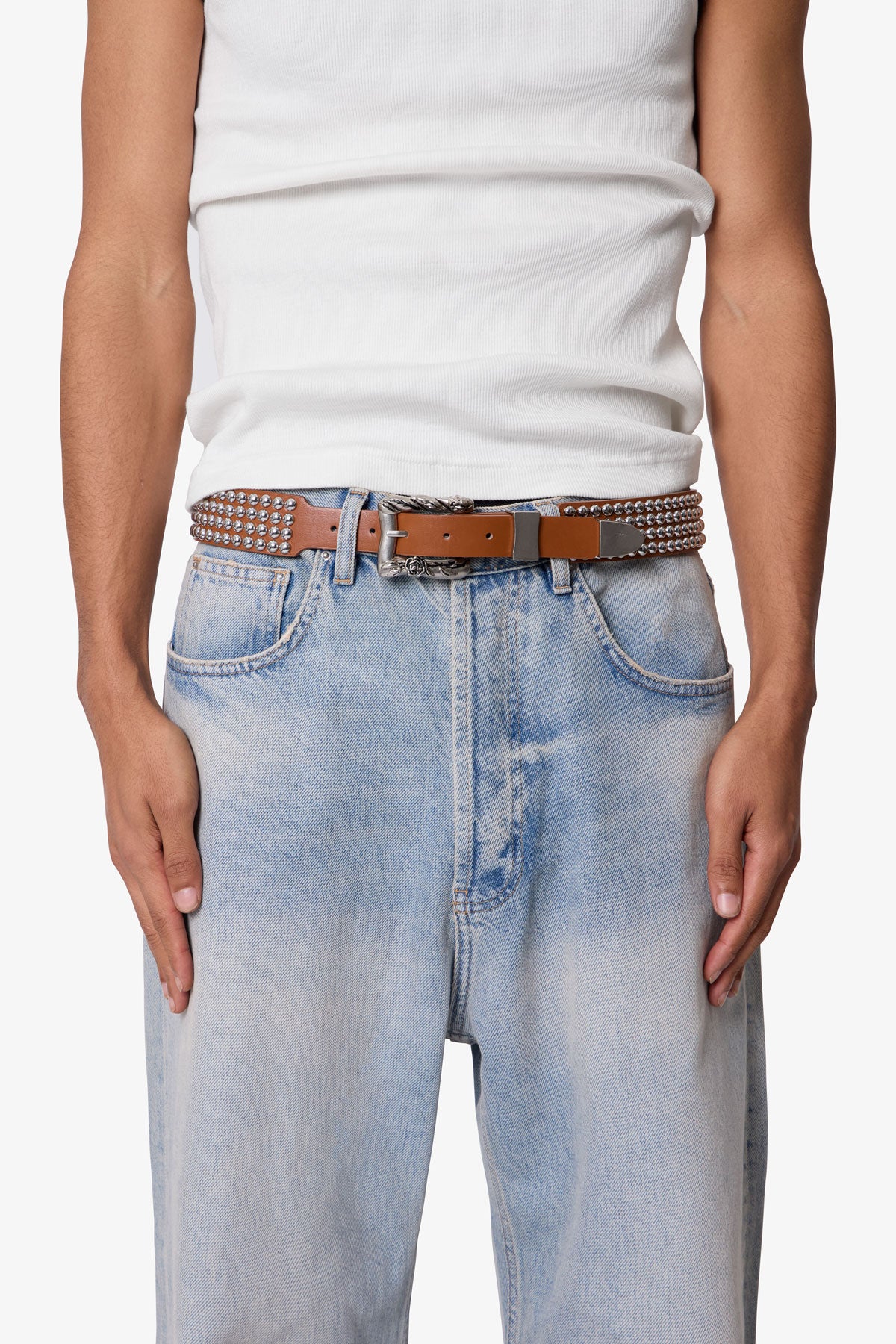Vintage Studded Belt - Brown