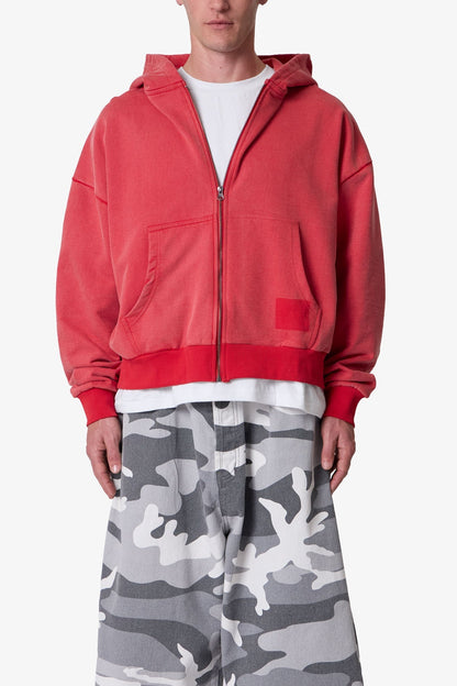 Vintage Zip Up Hoodie - Washed Red