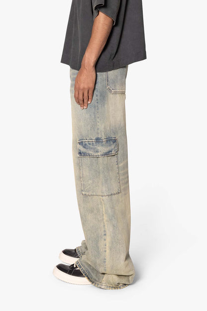 Void Baggy Cargo Denim - Medium Blue