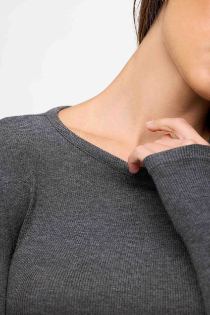 Slinky Rib Long Sleeve Shirt | Heather Jet