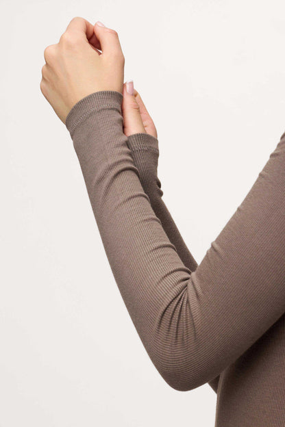 Slinky Rib Long Sleeve Shirt | Mocha
