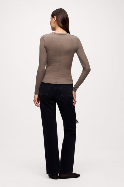 Slinky Rib Long Sleeve Shirt | Mocha