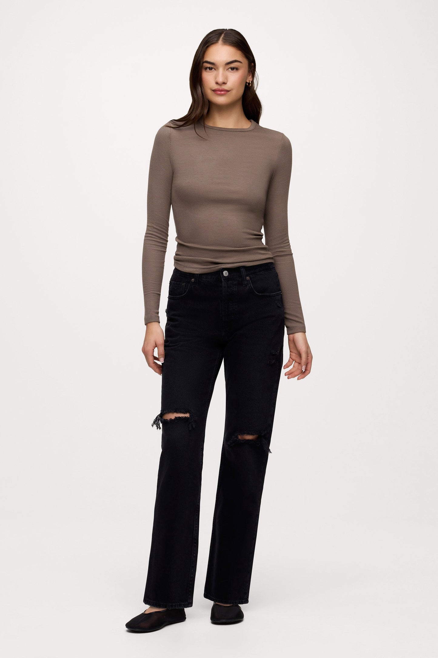 Slinky Rib Long Sleeve Shirt | Mocha