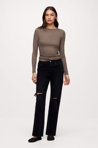 Slinky Rib Long Sleeve Shirt | Mocha