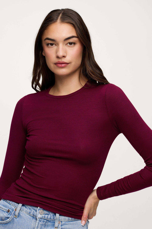 Slinky Rib Long Sleeve Shirt | Ruby