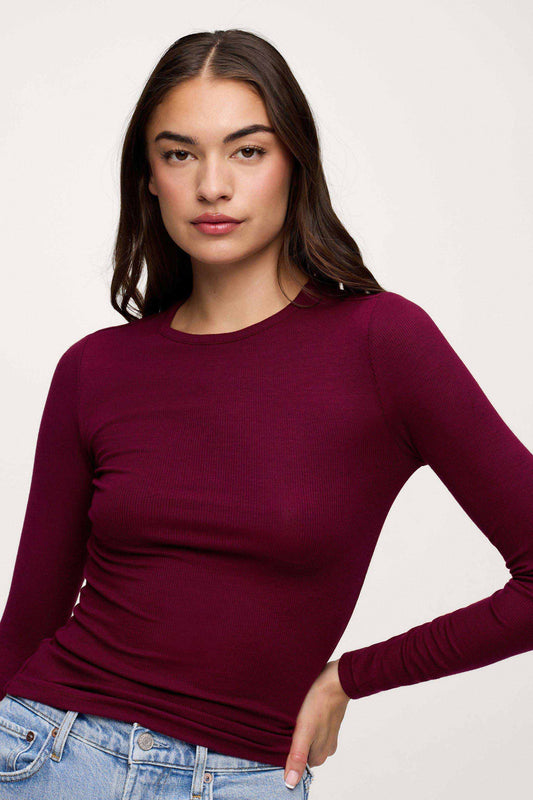 Slinky Rib Long Sleeve Shirt | Ruby