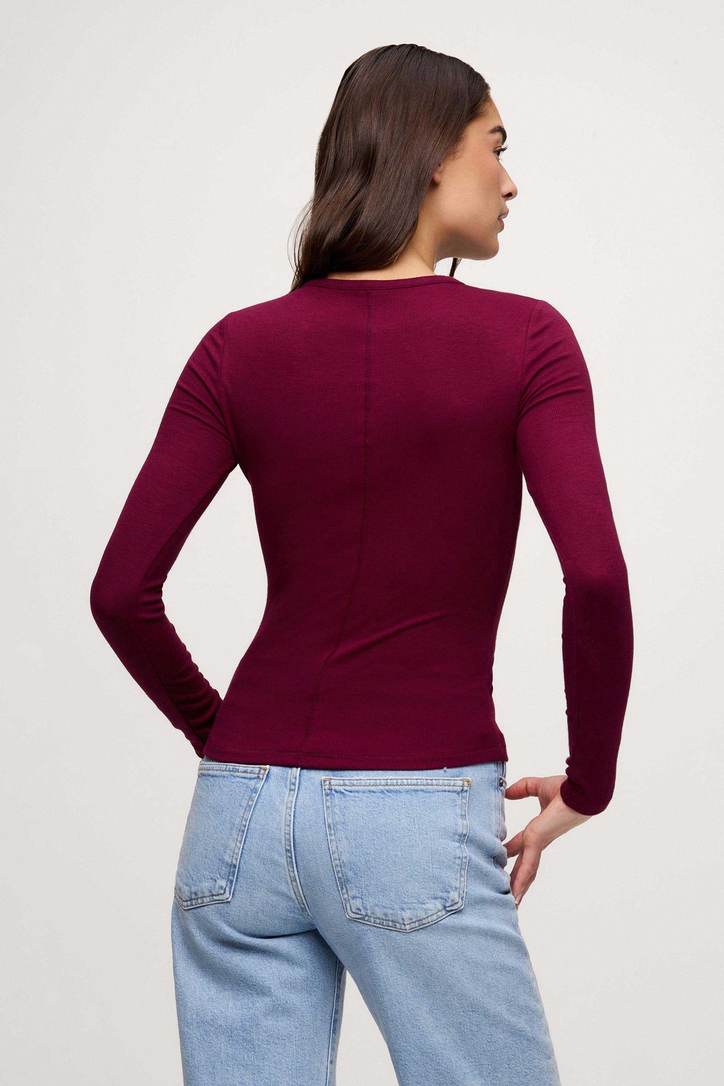 Slinky Rib Long Sleeve Shirt | Ruby
