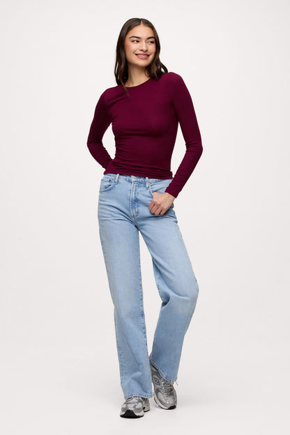 Slinky Rib Long Sleeve Shirt | Ruby